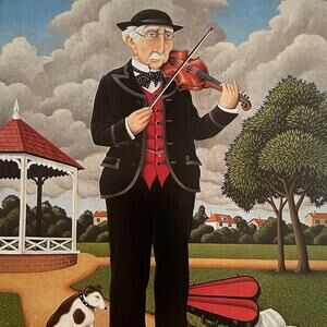 The Musician, Fred Aris, Print, Naive Art, Portrait, Book Page ~ 250727-WH 190 A